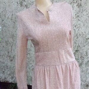 Vintage Vogue Paris Original Pink Silver Maxi Metallic Dress As IS